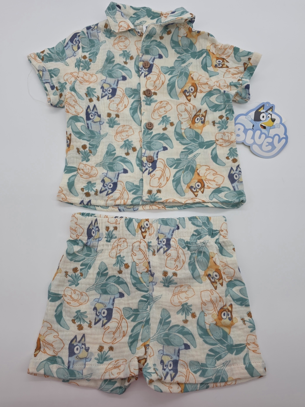 NWT Bluey Baby Boys 2 Piece Outfit Set Shirt Shorts 100% Cotton 3-6M